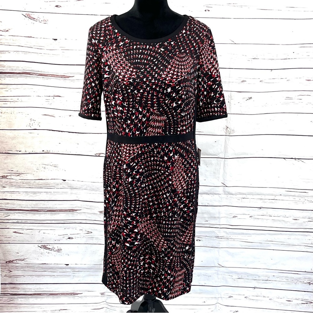 Kasper Women’s Sheath‎ Dress Short Sleeve Round Neck Red/ Black Size 12